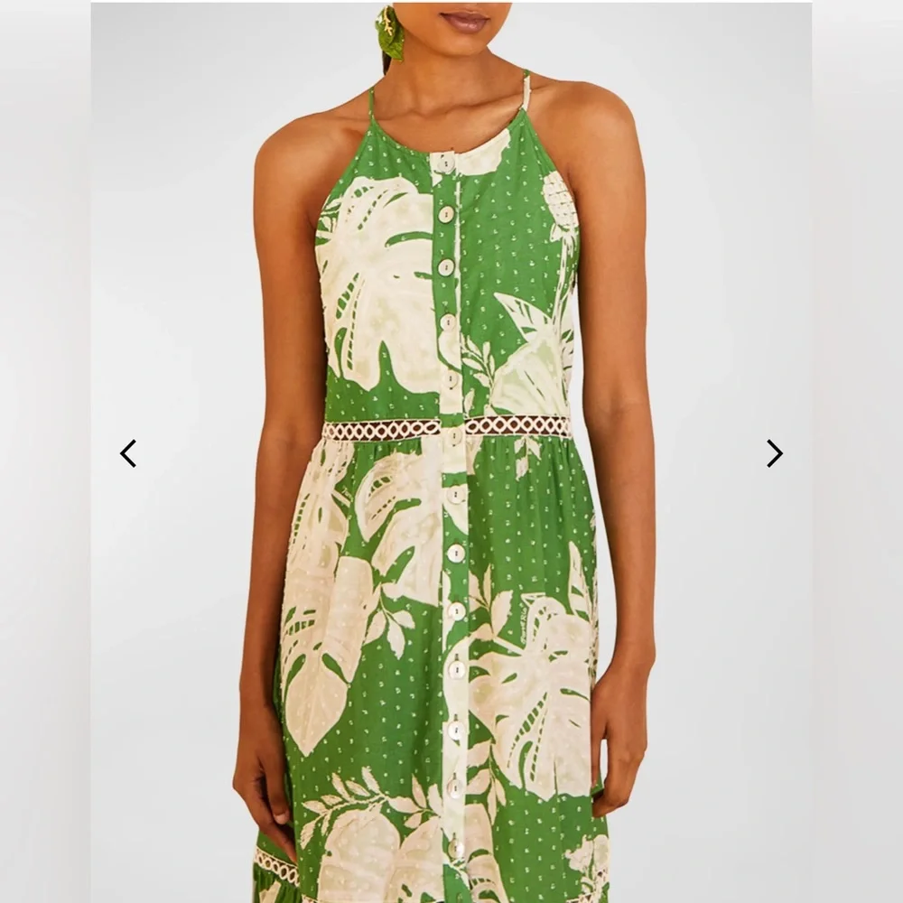 Farm Rio Lace Monsteras Embroidered Ruffle-Hem Midi Dress - Picture 3 of 10